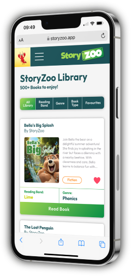 Story Zoo mobile app displaying digital book library with 700+ titles