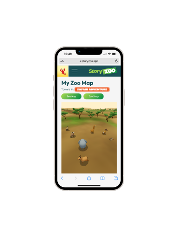 Story Zoo 3D Zoo Safari Adventure area on mobile showing interactive animal environment