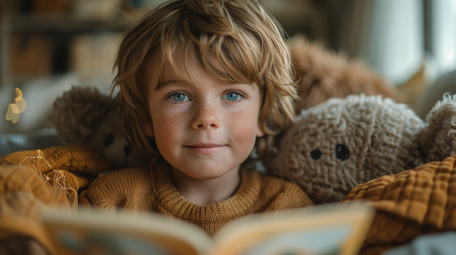 Child reading independently developing literacy skills
